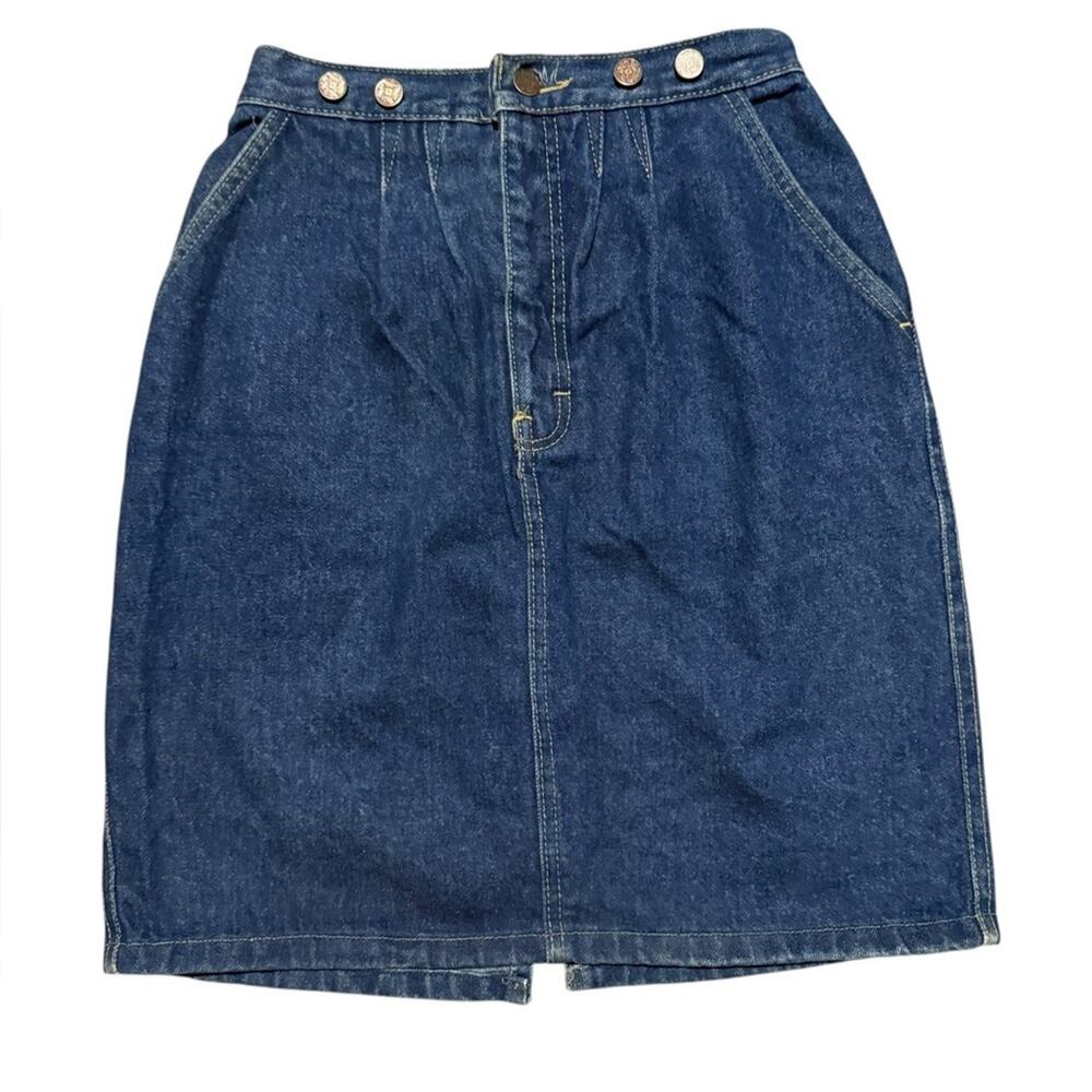 Vtg 80s Middy British Raj Denim Skirt Size S High Waist Utility Heritage Pleated